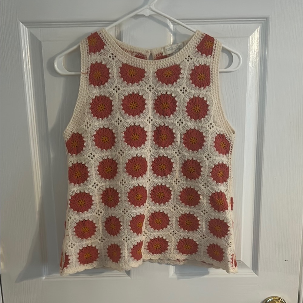 Rebellion Floral Crochet Tank Top - Cream and Red